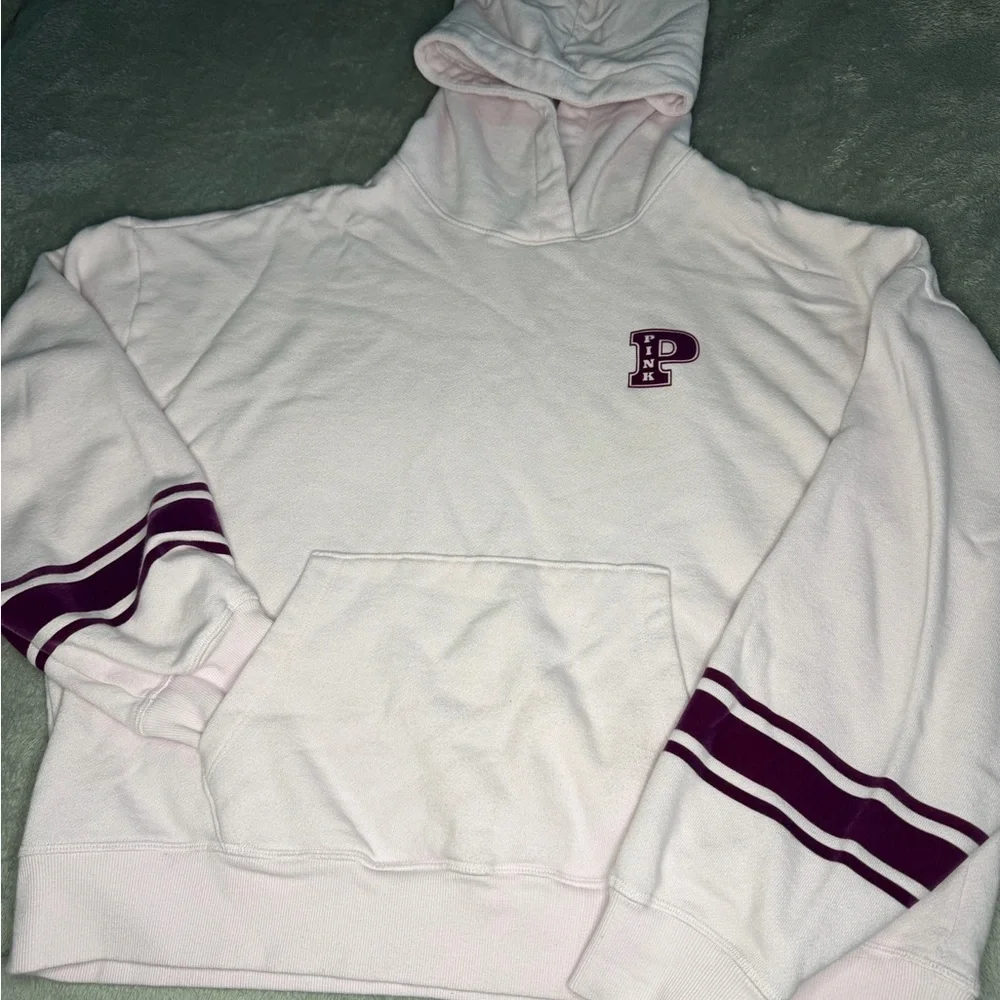 Pink Hooded Sweatshirt with Burgundy Accents - Picture 3 of 5